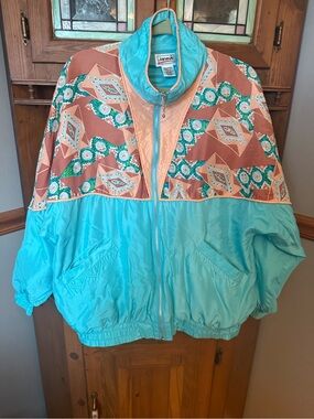 Vintage 90s Janeve Silk Southwest Geometric Bomber Jacket - Size Large